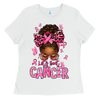 Lets Beat Cancer Afro Messy Bun Ladies Tee | Teevron