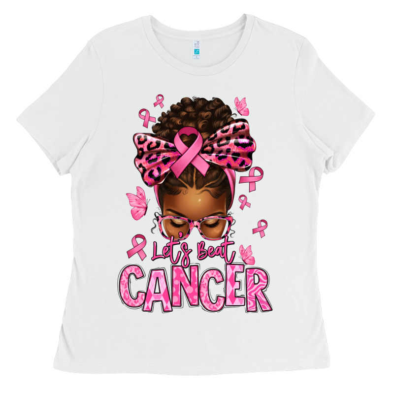 Lets Beat Cancer Afro Messy Bun Ladies Tee by texasbilliewilder | Teevron