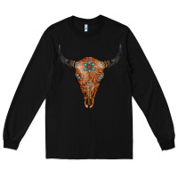 Black Western Tooled Leather Bull Skull Long Sleeve Tee - Jasminsmagicworld