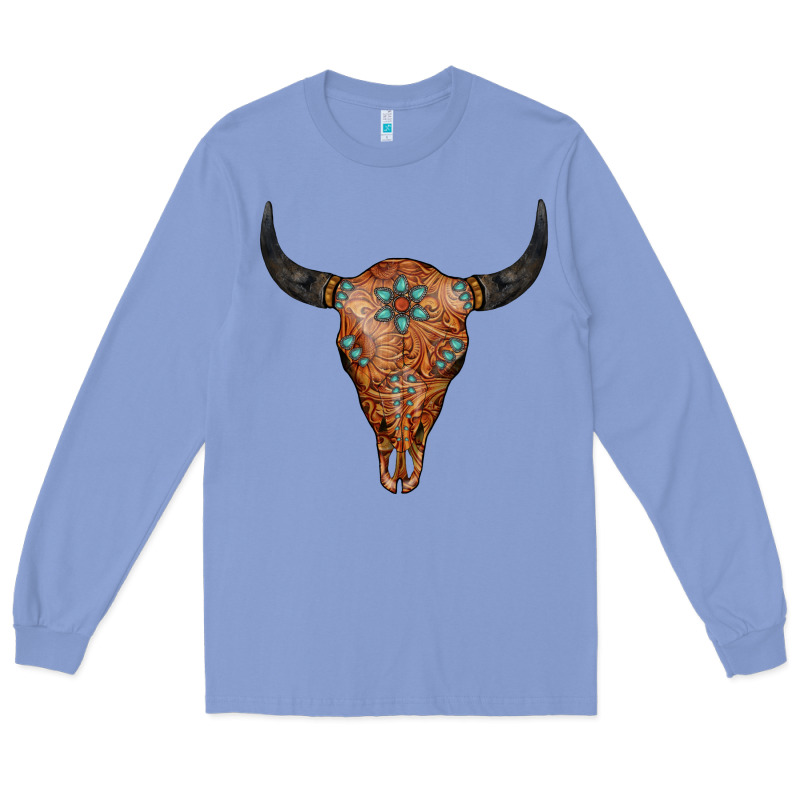 Western Tooled Leather Bull Skull Long Sleeve Tee by Jasminsmagicworld | Teevron