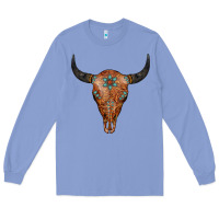 Colony Blue Western Tooled Leather Bull Skull Long Sleeve Tee - Jasminsmagicworld