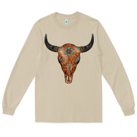 Mushroom Western Tooled Leather Bull Skull Long Sleeve Tee - Jasminsmagicworld