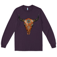 Plum Western Tooled Leather Bull Skull Long Sleeve Tee - Jasminsmagicworld
