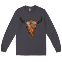 Smoke Western Tooled Leather Bull Skull Long Sleeve Tee - Jasminsmagicworld