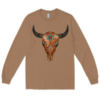 Toasted Coconut Western Tooled Leather Bull Skull Long Sleeve Tee - Jasminsmagicworld