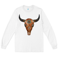 White Western Tooled Leather Bull Skull Long Sleeve Tee - Jasminsmagicworld