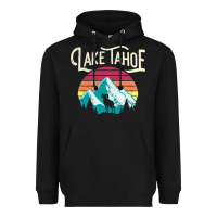 Black Vintage Lake Tahoe Mountains Retro T Heavyweight Hoodie - longCreatives