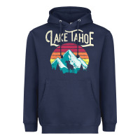 Navy Vintage Lake Tahoe Mountains Retro T Heavyweight Hoodie - longCreatives