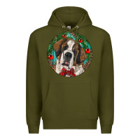Army Green Christmas St. Bernard Premium Hoodie - RanaPortraitStore