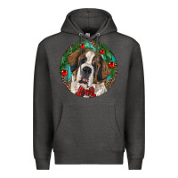 Charcoal Heather Christmas St. Bernard Premium Hoodie - RanaPortraitStore