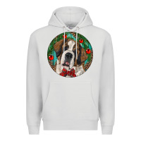 Dove Grey Christmas St. Bernard Premium Hoodie - RanaPortraitStore
