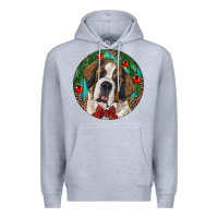 Heather Grey Christmas St. Bernard Premium Hoodie - RanaPortraitStore