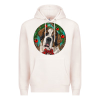 Pale Pink Christmas St. Bernard Premium Hoodie - RanaPortraitStore