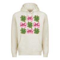 Oatmeal Heather clover bow Premium Hoodie - CowhideDigitalArt