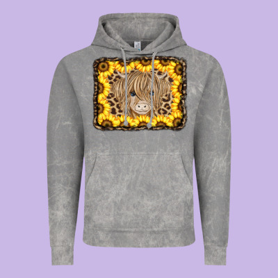 Baby Cow Leopard Sunflowers Vintage Hoodie Designed By Cowcowdesign