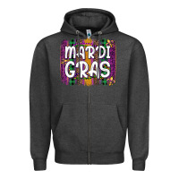 Charcoal Heather mardi gras fleur de lis brush stroke Zipper Hoodie - Artiststas