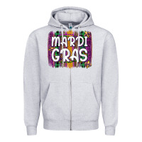 Heather Grey mardi gras fleur de lis brush stroke Zipper Hoodie - Artiststas