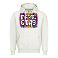Oatmeal Heather mardi gras fleur de lis brush stroke Zipper Hoodie - Artiststas