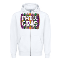 White mardi gras fleur de lis brush stroke Zipper Hoodie - Artiststas