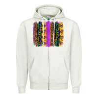 Oatmeal Heather mardi gras fleur de lis and beads brush stroke Zipper Hoodie - Artiststas