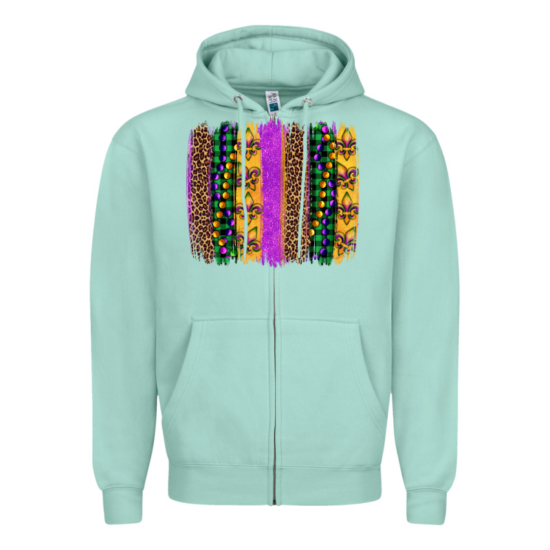 Mardi Gras Fleur De Lis And Beads Brush Stroke Zipper Hoodie by Artiststas | Teevron