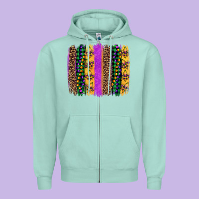 Mardi Gras Fleur De Lis And Beads Brush Stroke Zipper Hoodie Designed By Artiststas