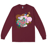 Burgundy Easter Day Western Easter hearts Long Sleeve Tee - OliviaCreatesArt