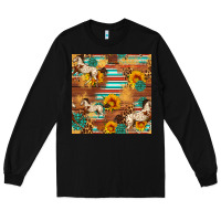 Black Western Horse Sunflowers Gemstone Seamless Pattern Long Sleeve Tee - FaDigitalArtStudio