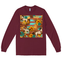Burgundy Western Horse Sunflowers Gemstone Seamless Pattern Long Sleeve Tee - FaDigitalArtStudio