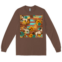 Chestnut Western Horse Sunflowers Gemstone Seamless Pattern Long Sleeve Tee - FaDigitalArtStudio