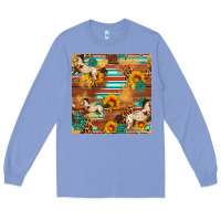 Colony Blue Western Horse Sunflowers Gemstone Seamless Pattern Long Sleeve Tee - FaDigitalArtStudio