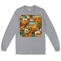 Heather Grey Western Horse Sunflowers Gemstone Seamless Pattern Long Sleeve Tee - FaDigitalArtStudio