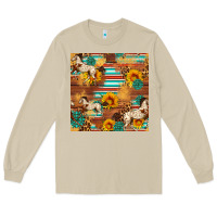 Mushroom Western Horse Sunflowers Gemstone Seamless Pattern Long Sleeve Tee - FaDigitalArtStudio