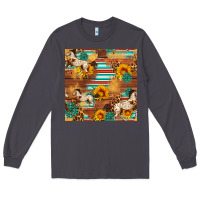 Smoke Western Horse Sunflowers Gemstone Seamless Pattern Long Sleeve Tee - FaDigitalArtStudio