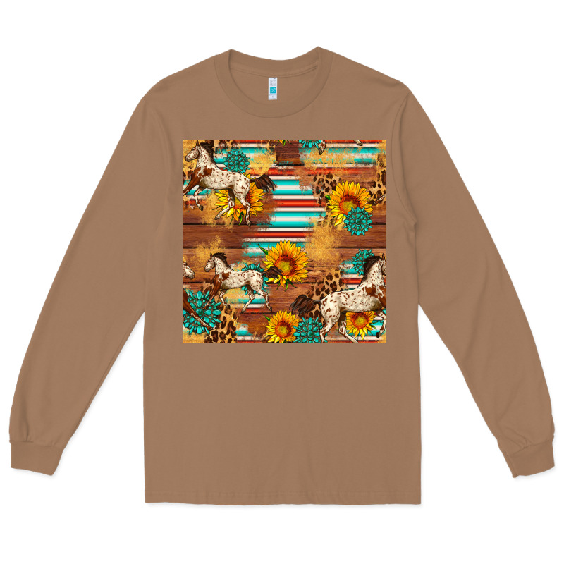 Western Horse Sunflowers Gemstone Seamless Pattern Long Sleeve Tee by FaDigitalArtStudio | Teevron