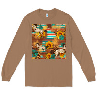Toasted Coconut Western Horse Sunflowers Gemstone Seamless Pattern Long Sleeve Tee - FaDigitalArtStudio