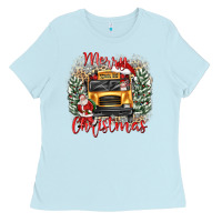 Baby Blue merry christmas school bus Ladies Tee - texasbilliewilder