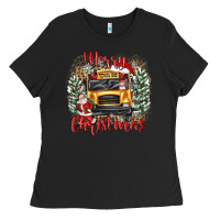 Black merry christmas school bus Ladies Tee - texasbilliewilder