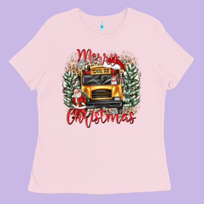 Merry Christmas School Bus Ladies Tee Designed By Texasbilliewilder