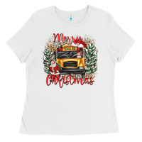 White merry christmas school bus Ladies Tee - texasbilliewilder