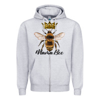 Heather Grey mama bee with crown Zipper Hoodie - Artiststas