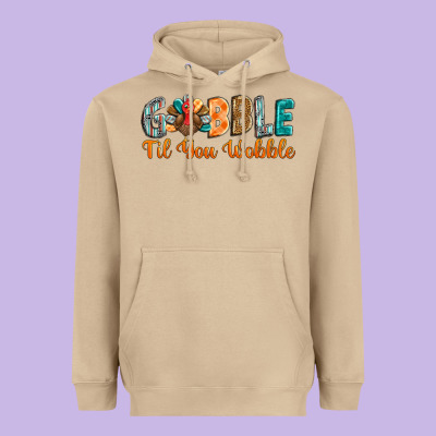 Gobble Till You Wobble Heavyweight Hoodie Designed By Barkaloodesign