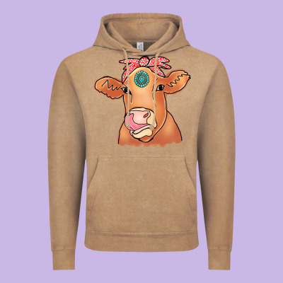 Cow  Turquoise Vintage Hoodie Designed By Cowcowdesign