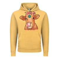 Vintage Mustard Cow  Turquoise Vintage Hoodie - CowCowDesign