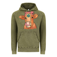 Vintage Olive Cow  Turquoise Vintage Hoodie - CowCowDesign