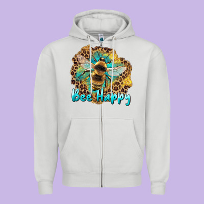 Bee Happy Zipper Hoodie Designed By Artiststas