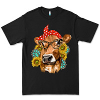 Black Western Cow with Sunflowers and Gemstone Premium Tee - texasbilliewilder