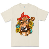 Bone Western Cow with Sunflowers and Gemstone Premium Tee - texasbilliewilder