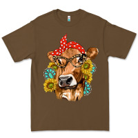 Cacao Western Cow with Sunflowers and Gemstone Premium Tee - texasbilliewilder