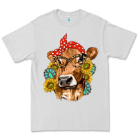Western Cow With Sunflowers And Gemstone Premium Tee | Teevron